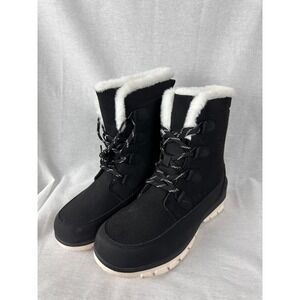 Universal Thread Womens Winter Boots Black Faux Fur Trim Lace Up Size 11
